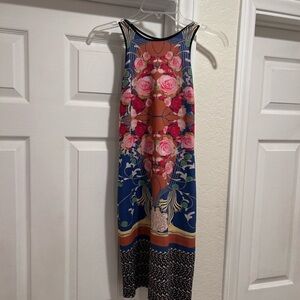 Elegant Floral Midi Dress - Blue and Pink